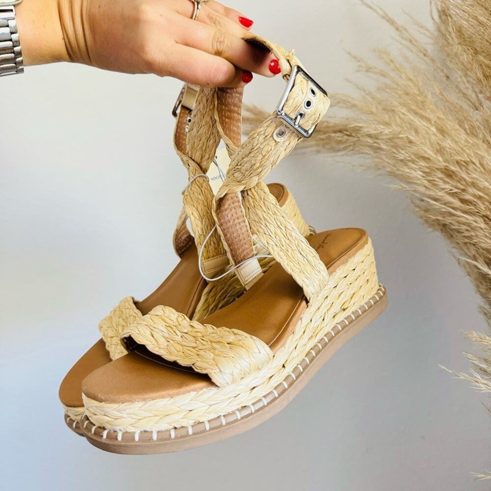 NEW TARGET UNIVERSAL THREAD White Beige Platform Wedge Heel Sandals Slides 7.5 - Picture 4 of 11